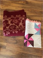 Vintage Childs Quilt and Full Size Red Blanket