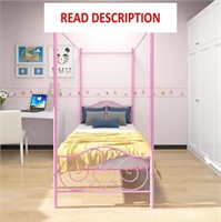 Canopy Bed Frame Metal  Headboard  Twin  Pink