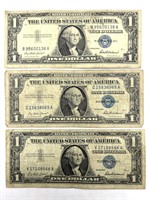 (3) Series 1957 Silver Certificate Dollar Bills