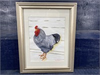 SIGNED AND FRAMED CHICKEN WATERCOLOR DORA PASOUR
