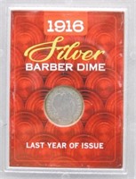1916 Barber Silver Dime Last Year of Issue in