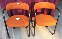 Pair of Rolling Upholstered Vintage Chairs
