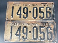 1927 WEST VIRGINIA LICENSE PLATE #149056 PAIR
