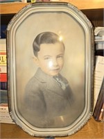 Antique framed print of a boy
