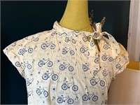 Sz UK14 Bicycle Print Mandarin Bow Blouse