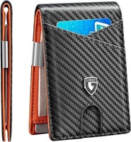 Carbon Orange Leather Rfid Bifold Slim Wallet