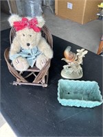 6in teddy w/rocker Bird figurine & dish