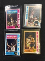 (4) 1970's Basketball Star Cards- Erving, Kareem