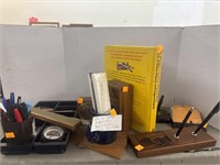 Group Lot of Book Ends, Clock, Pen Holder, Misc.