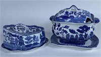 PAIR - BLUE WHITE COVERED SERVING DISHES