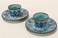 Pair of Chinese Miniature Enamel Bowls & Saucers,