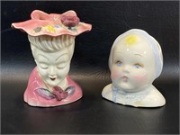 Acme Ware Japan Lady Head Vase + Vintage Baby