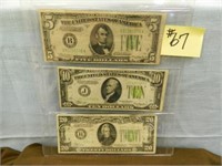 1934 Ser. $5, $10, $20 Fed. Res. Notes, Green