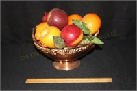 Copper Fruit Bowl 9.5 x 5 w/ Artificial Fruit