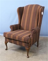 Wingback Armchair with Plaid Upholstery