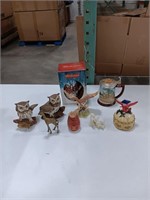 Budwesir steins  6 x 5, owl Figurines. 6 x 6,