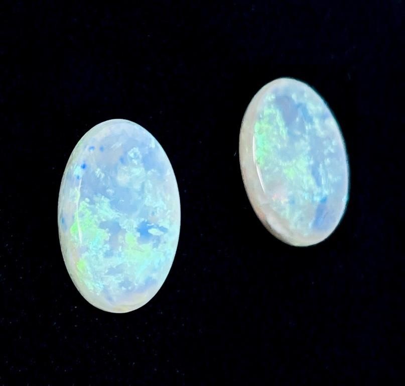 Matching Pair of Natural Semi Black Opals