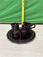 Ruby Red Avon Cape Cod Tray, S&P and creamer and