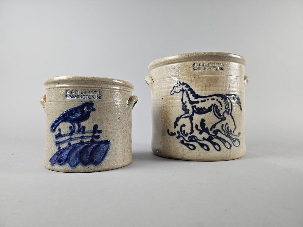 2 Vintage R&B Diebboll Ceramic Crocks