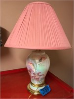 Flowered lamp with pink shade