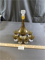 Looks Like Seda Sweden Amber Glass Decanter & 6