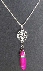 925 stamped 20 " necklace with pink tree pendant