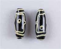 Pair of Three-eyed Agate Dzi Beads