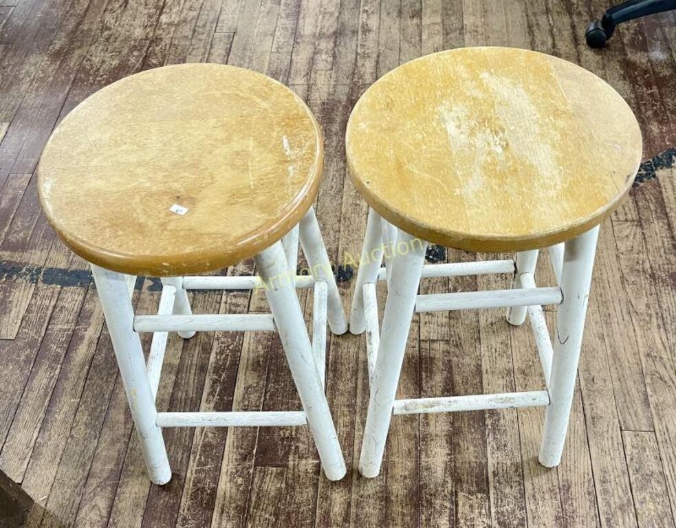 PAIR OF LOW WOODEN STOOLS