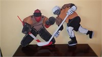 Hand  Carved Wood & Leather Goalie & Player