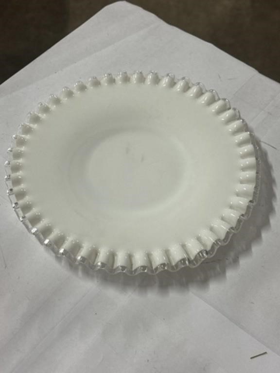 White Fenton silvercast ruffled plate
