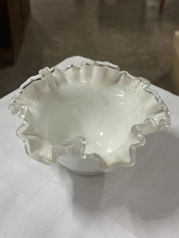White Fenton silvercast ruffled bowl