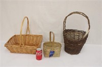 Woven Basket w/ Liner & 2 Decorative Baskets