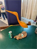 Carved Wooden Shorebird on Knotty Wood