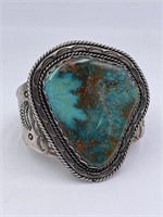 Large Turquoise and Sterling Navajo Cuff