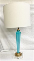 Blue Glass Lamp with Clear Acrylic Base 27"
