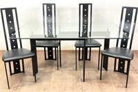 (5pc) Post Modern Style Glass Top Dining Group