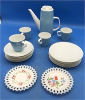 Vntg Breakfast Set, Hand Painted Milk Glass & Old