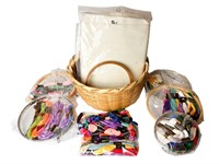 Embroidery Supplies - Floss, Hoops - Wicker Basket