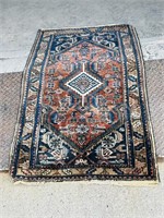 antique hand woven wool rug - 4 x 2