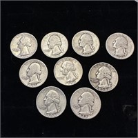 Coins: Lot of 9 Pre-1964 Quarters