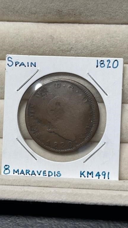 1820 Spain 8 Moravedis Coin