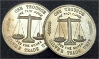 (2) 1 Troy Oz. Silver Rounds By Crabtree Mint