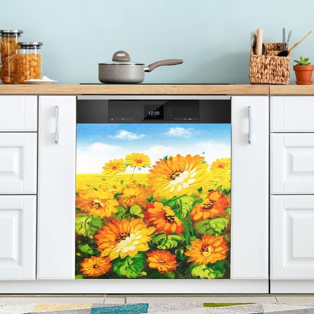 Oil Painting Sunflowers Field Dishwasher Magnet