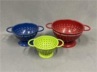 (3) Souvenir Miniature Graniteware Strainers