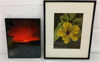 Volcano photo and hibiscus flower photo