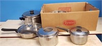 BOX OF ASSORTED POTS/PANS