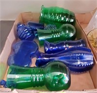 TRAY OF COBALT, GREEN, VASES