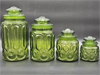 (4) Vintage Moon & Star Green Glass Canister Set