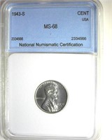 1943-S Cent MS68 LISTS $3500
