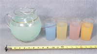 Vintage Colored Pitcher & 4 Glasses Set